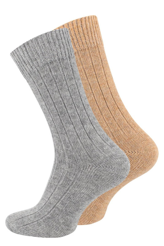 Alpakawollsocken in Beigetönen, Feinstrick, 2er-Pack