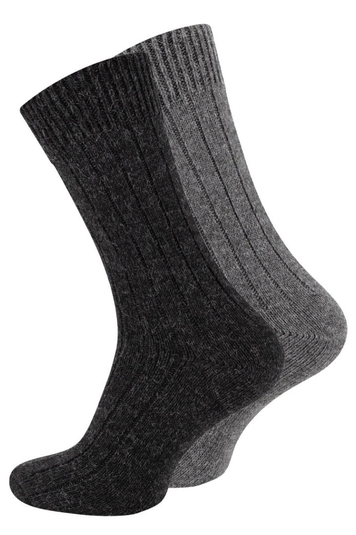 Alpakawollsocken in Grautönen, Feinstrick, 2er-Pack