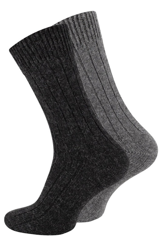 Alpakawollsocken in Grautönen, Feinstrick, 2er-Pack
